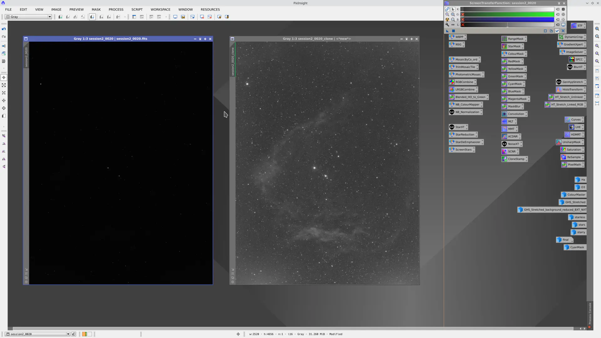 Single 10-minute H-alpha sub-exposure showing some Flying Bat Nebula detail