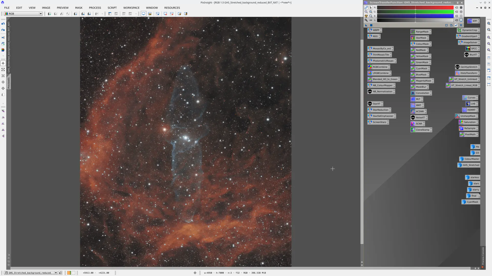 Colour image after background neutralisation, noise reduction, deconvolution and colour-noise reduction